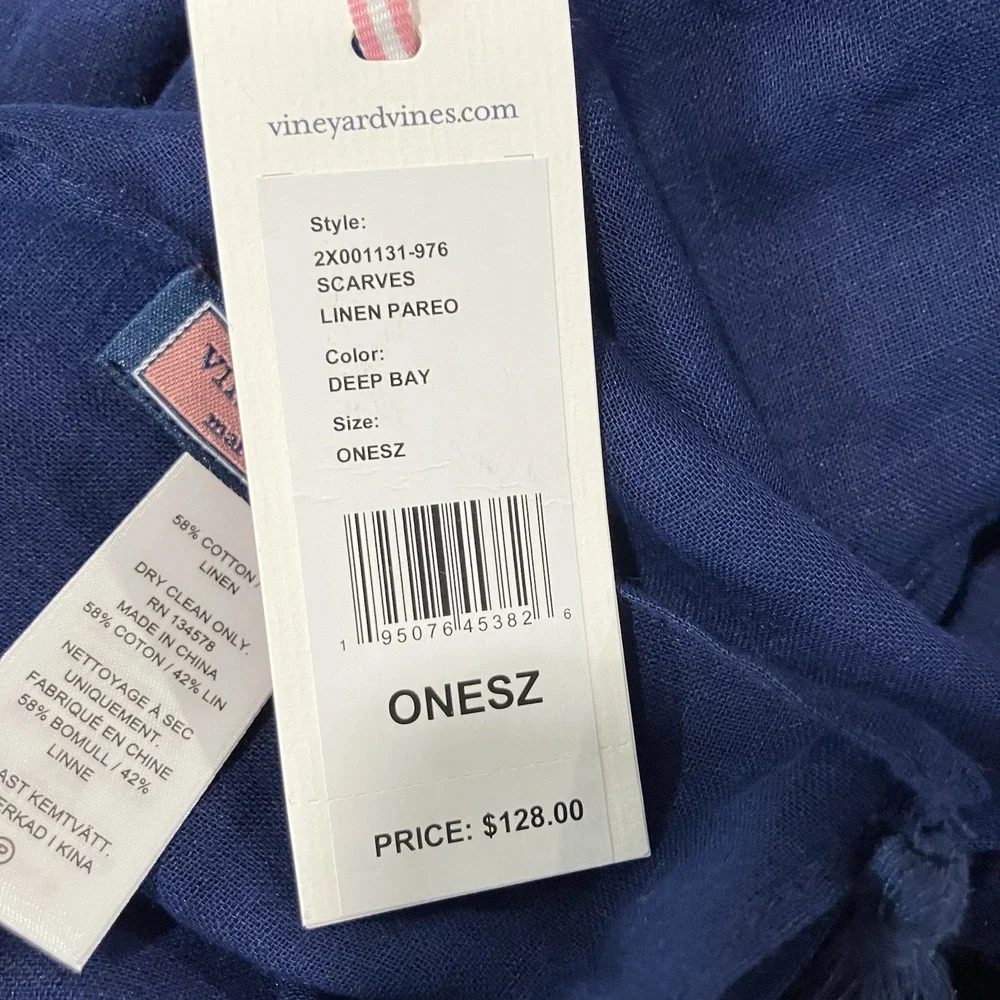 NWT Vineyard Vines Martha's Vineyard Navy Cotton Linen Tassel Scarf Wrap Shawl
